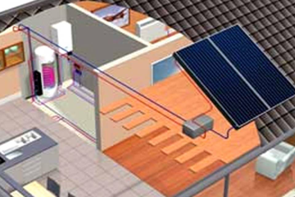Interior de de la distribución de la calefacción de una vivienda con paneles solares