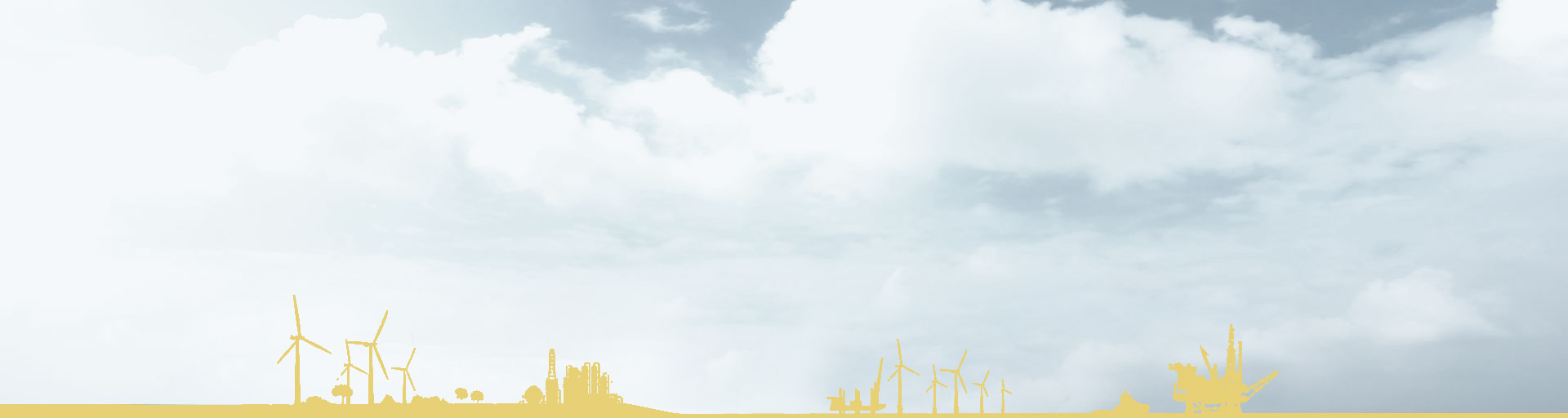 Silueta amarilla de una ciudad rodeada de molinos de viento